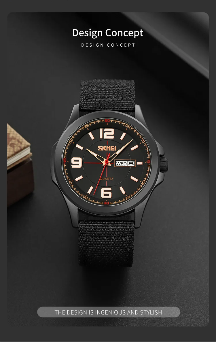 Мужские кварцевые часы с нейлоновым ремешком, 9315