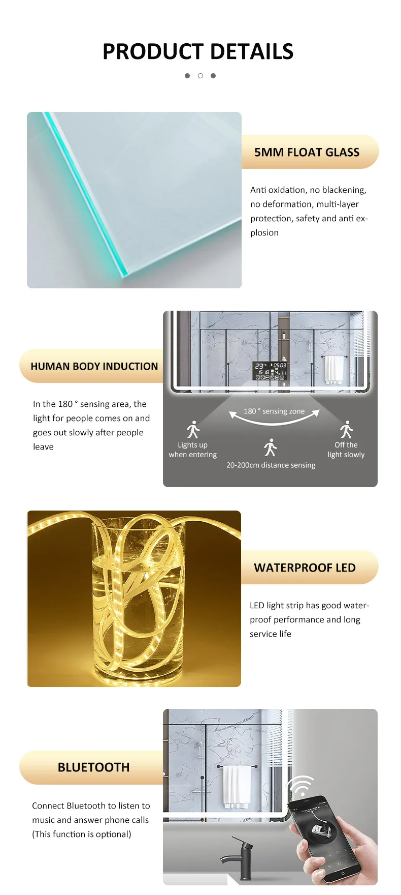 Luxury Look Mirror Intelligent Design Led Light Induction Bluetooth ...