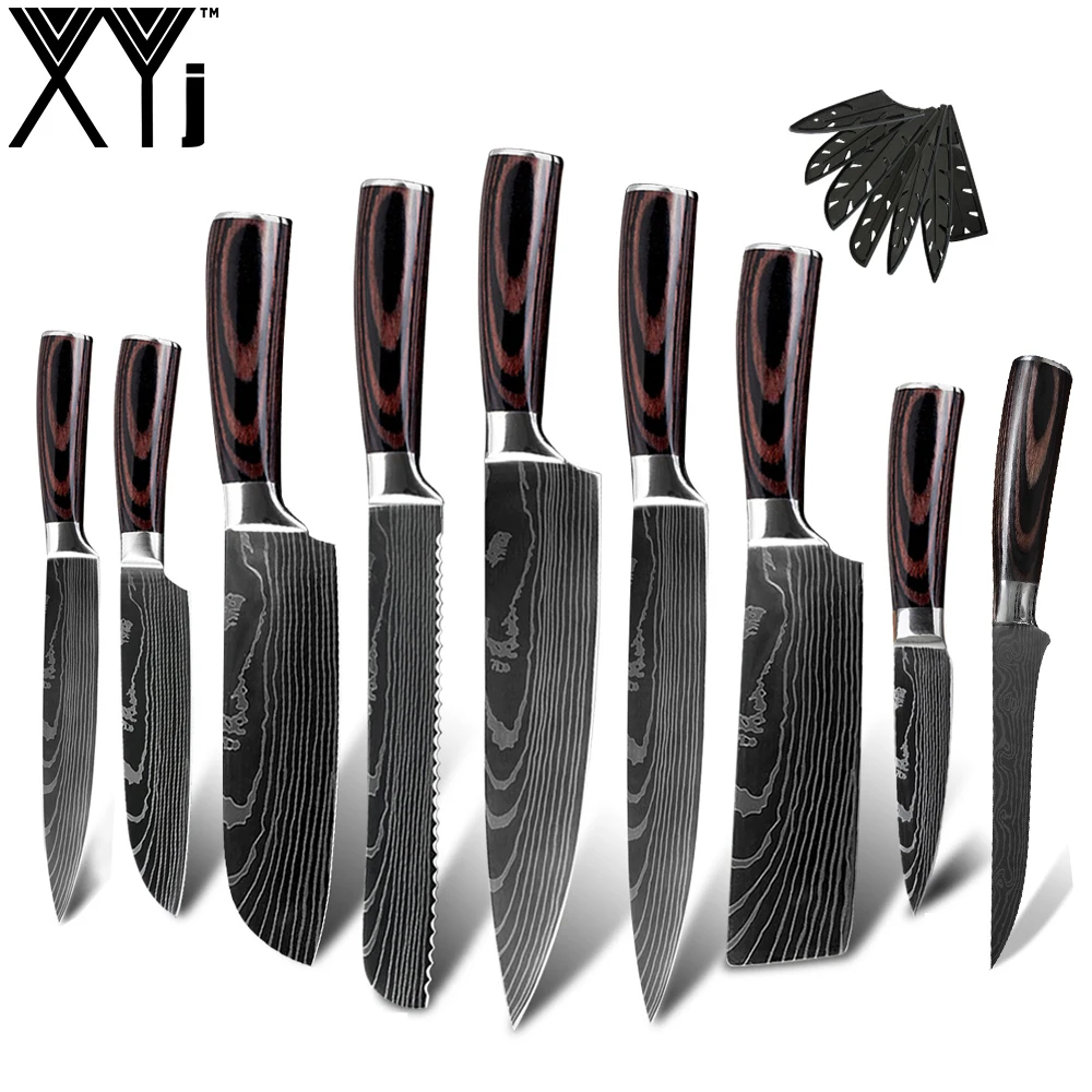 XYj 10pcs Kitchen Knife Set High Carbon Steel Chef Knives