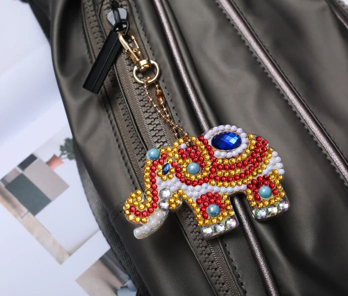 R-QC003-040 ручной работы кольцо для ключей в виде животных на сумку, подвески со стразами крестом ремесло подарок 3D/5D DIY живопись кристаллами алмазами цепочка для ключей