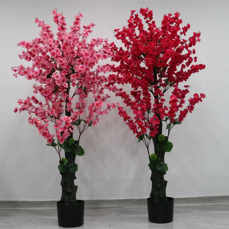 DODXIAOBEUL Fiori artificiali in vaso da 40 cm, pianta artificiale bonsai, pianta tropicale finta, per interni ed esterni, casa, giardino, ufficio, terrazza, portico, decorazioni per matrimoni, rosso