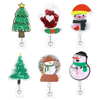 Medical Nursing Accessories Christmas Tree Snowman Nurse Shakers Acrylic Badge Reel Holiday Retractable For Nurses Gift