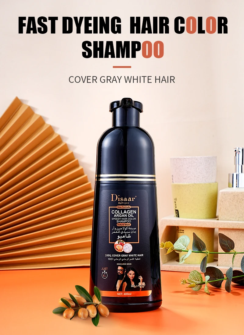 Disaar Hot Sale Natural 8 Minutes Black Hair Dye Shampoo Herbal 100%  Cover Gray White Hair Argan Oil Black Hair Color Shampoo