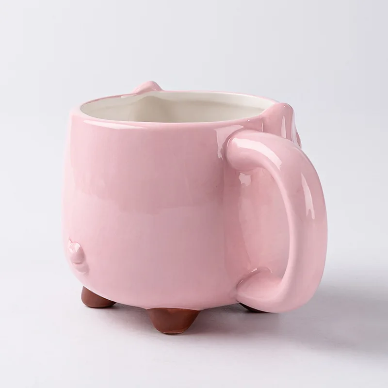 tazza di ceramica di forma animale cute rosa maiale serie tazza di acqua con  manico rosa
