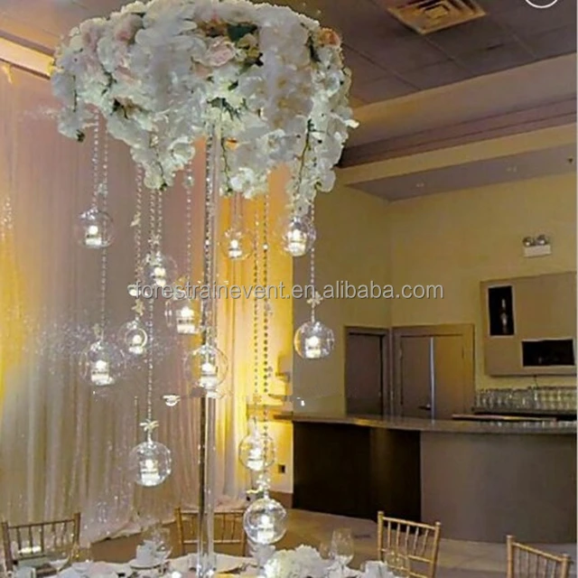 Tall Clear Crystal Flower Stand For Floral Arrangement Weddings Event