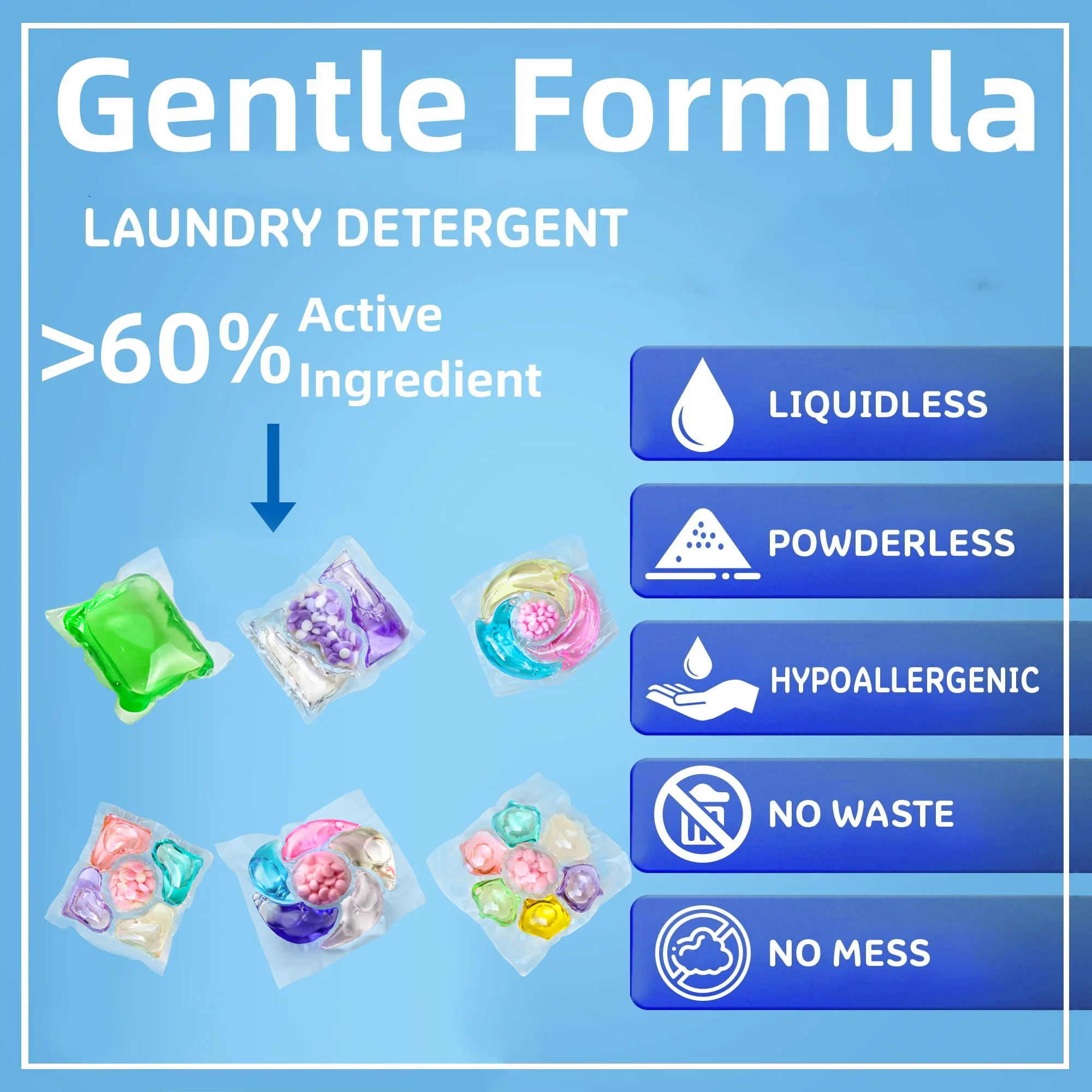 Apparel Washing Capsule Fabric Soften Lasting Scent Remove Odor Mite Blood Stain Laundry Detergent Pods