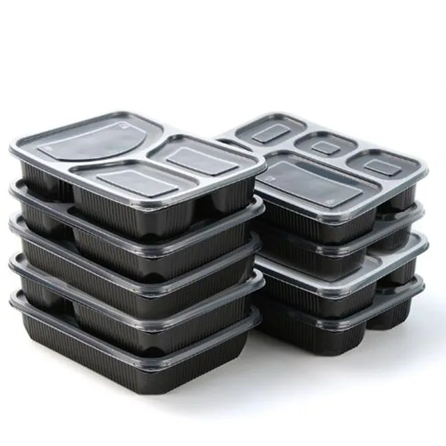 To Go 3 Compartment for Meal Prep Containers Plastic Disposable Takeaway Food Container Bento Lunch Box