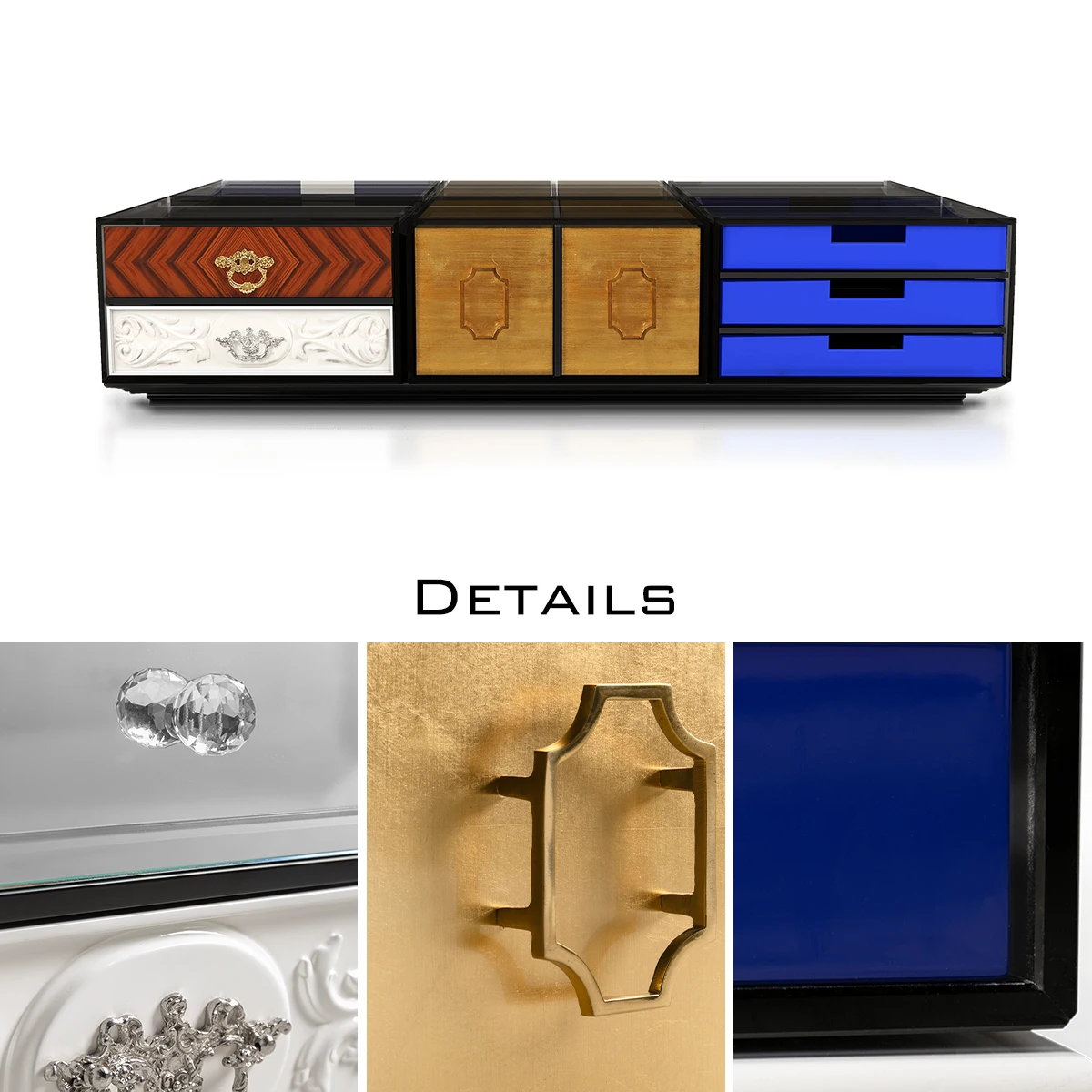Modular Contemporary Coffee Table - Customizable Drawers, Luxurious Materials