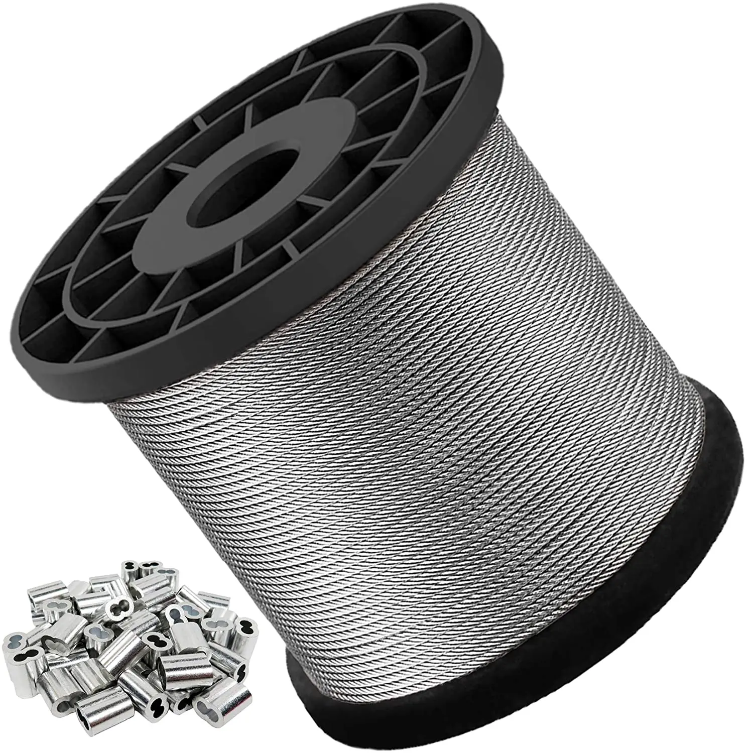 Wire Rope, 116 Wire Rope 304 Stainless Steel Cable  Aircraft Cable Steel Wire 328FT with 150Pcs Crimping Sleeves
