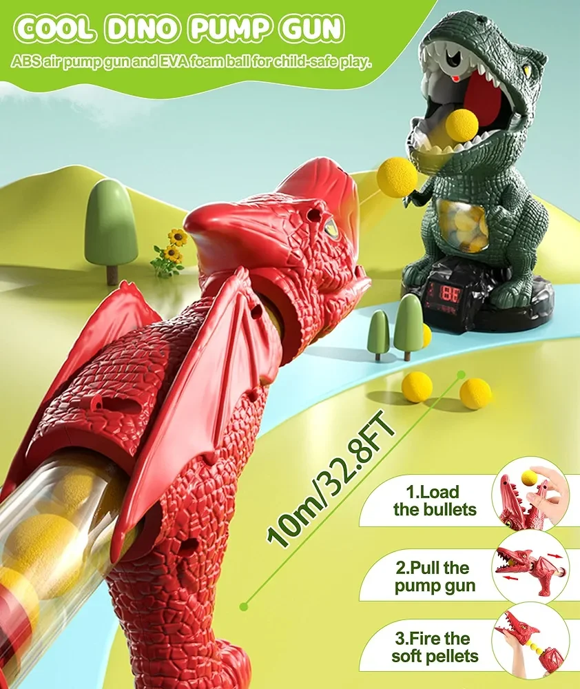 Новые игры для стрельбы динозавров с 2 пистолетами и 24 пенными пулями пластиковые игрушки детей распылителем тумана звук количество подсчета