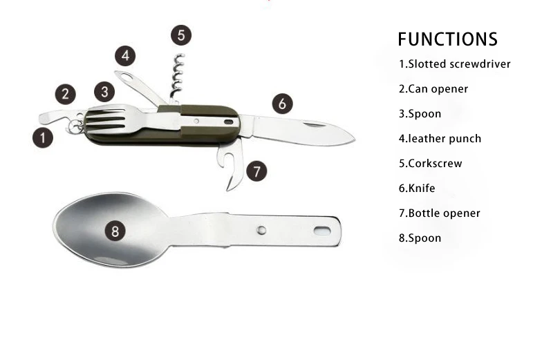 Best Detachable Camping Kit with Knife Fork Spoon Set LED Flashlight and Travel Cutlery Set for Outdoor Camping