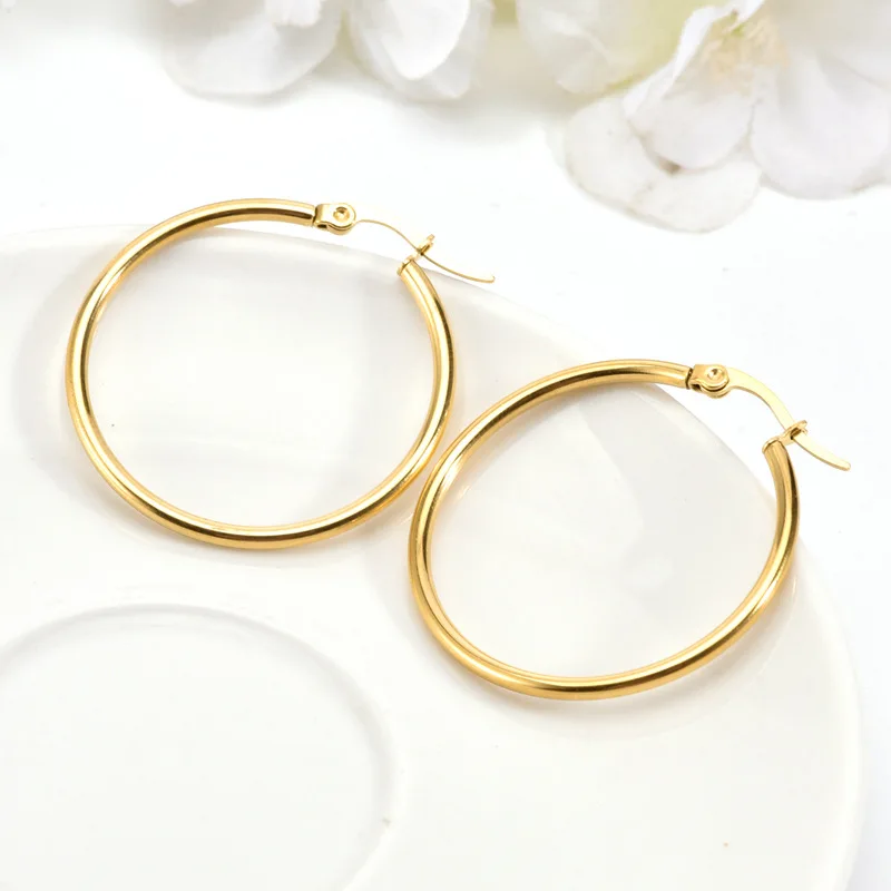 Glossy 14k Solid Gold Earrings For Women Hypoallergenic Round Clicktop