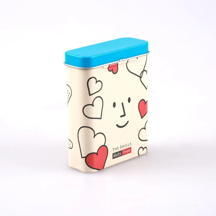 Custom Rectangular Hinged Lid Candy Mint Bandage Packaging Metal Tin Box for Band-aid