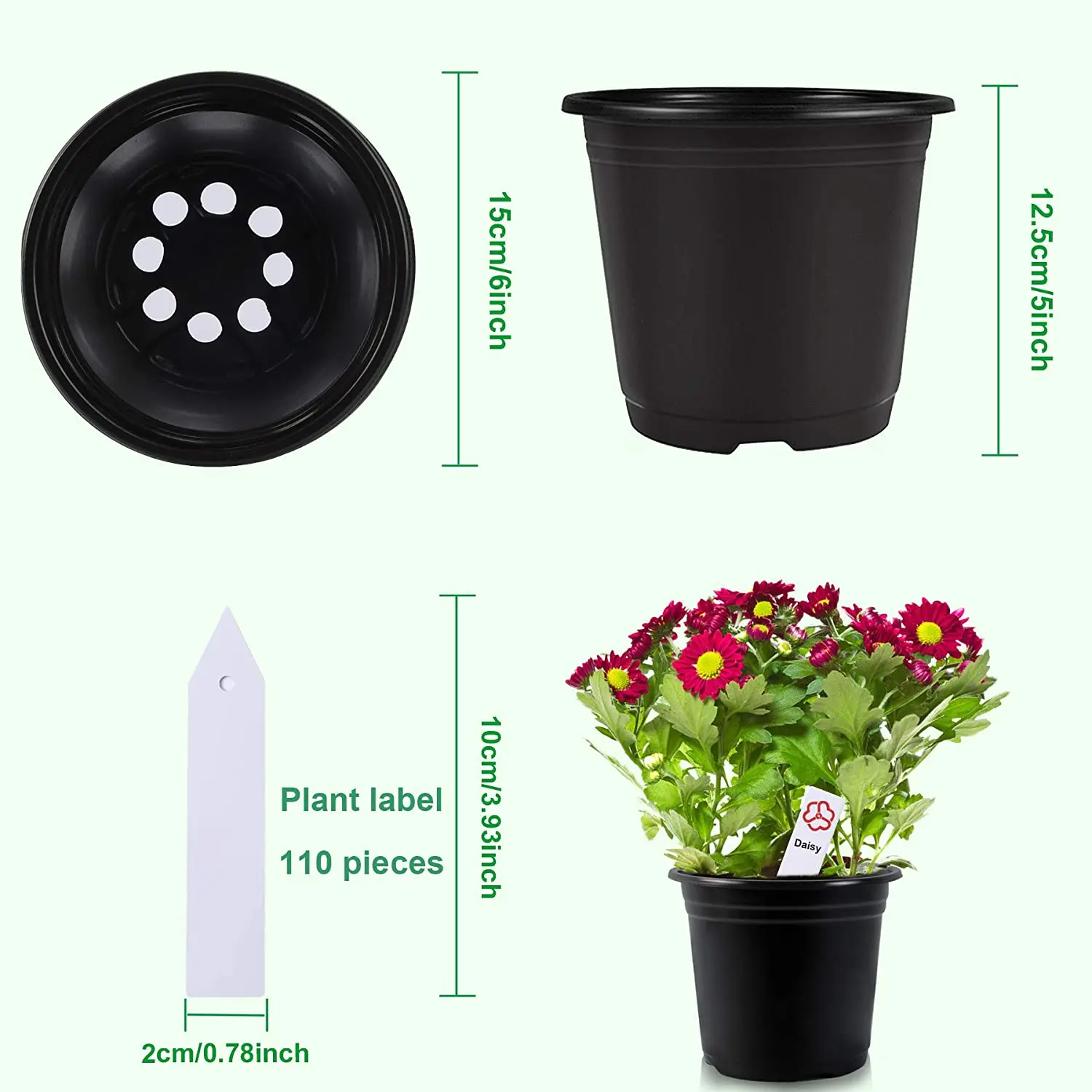 Plant Pots, 6 Inches Plastic Pots for Plants, Flower Pot with Drainage Hole  and Tray