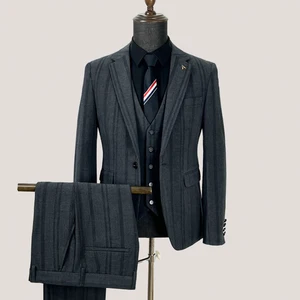 Best Man Groom Business Formal Workwear Men's Wedding Suit Two Piece Barge Collar Comfortable Stripe Design Plus Size Breathable