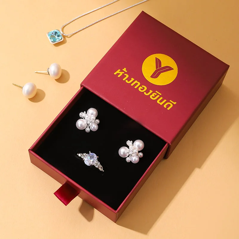 Wholesale Luxury Square Jewelry Packaging Set Cardboard Paper Gift Bag Ring Earring Drawer Box with Custom Logo details