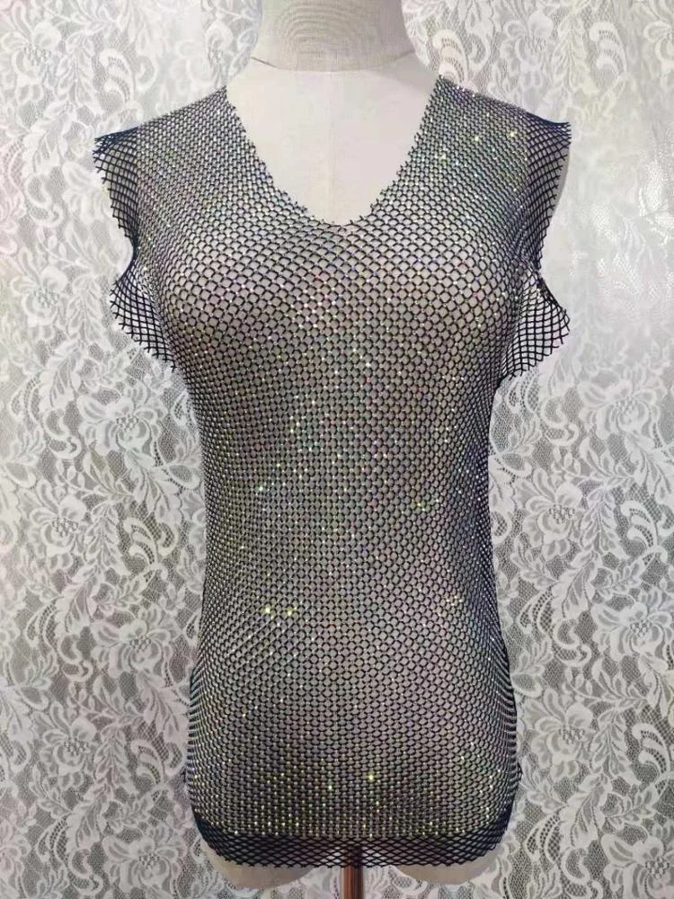 Crystal Elastic Hollow Diamond Mesh AB Glass Rhinestone Trim Fabric 23*40cm Glitter White Lace Wedding Party Fashion 120cm Width