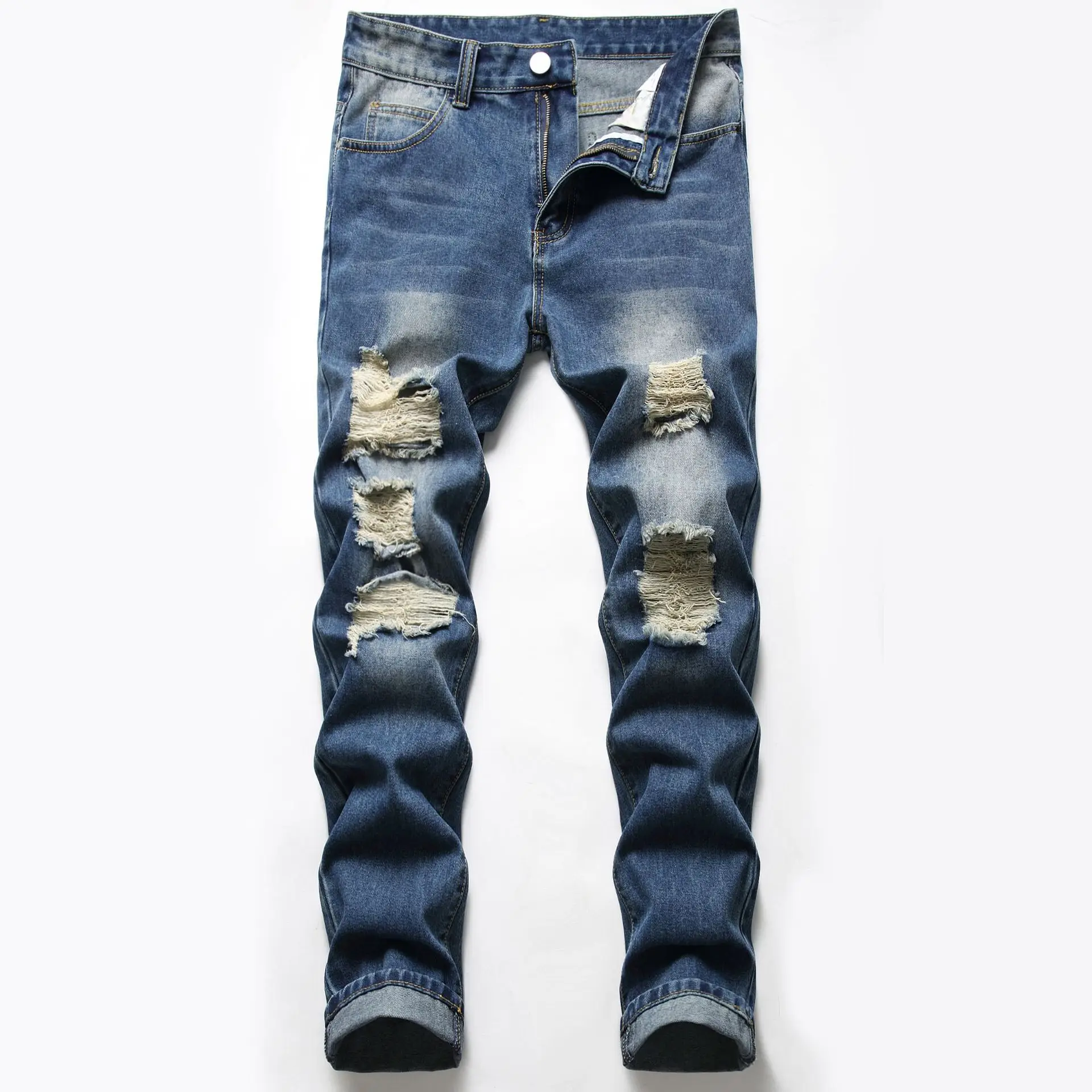 High Quality Custom Ripped Jeans Slim Fit Stacked Jeans For Mens Denim ...