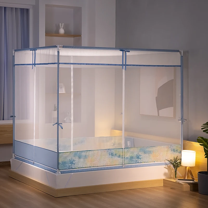 Modern Elegant 100% Polyester Foldable Mosquito Net T-Door Zipper Entry Mesh Mosquito Net