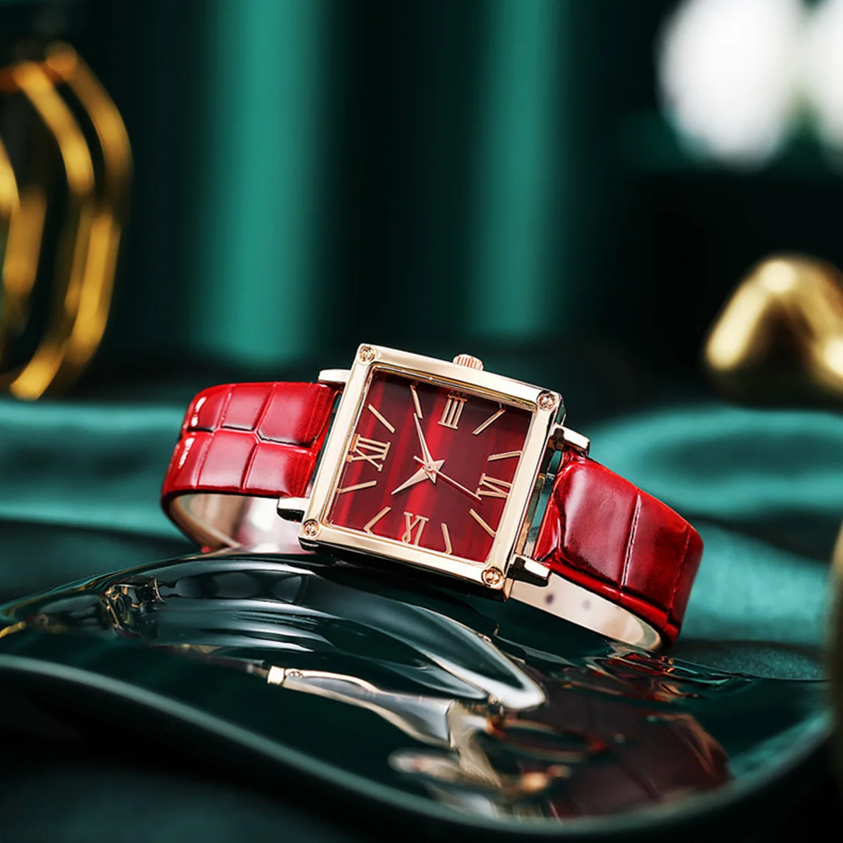 New Square Roman Watch and Jewel Bracelet Set square Belt 