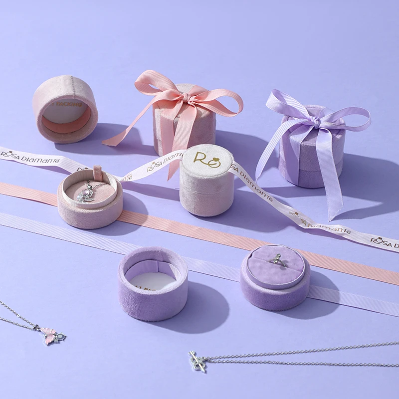 A1 High End Cylinder Velvet Jewelry Box Accessories Storage Ring Pendant Organizer Custom Size Ribbon Gift Box Design details