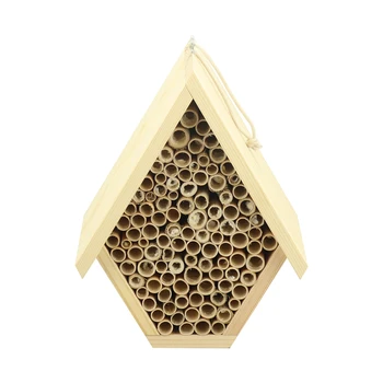 Outdoor garden Wooden Insect Bee House eco-friendly Insect Hotel Honeycomb Room Wood Bee Hives with color roof