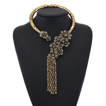 Luxury full diamond flower necklace Vintage fringe party necklace