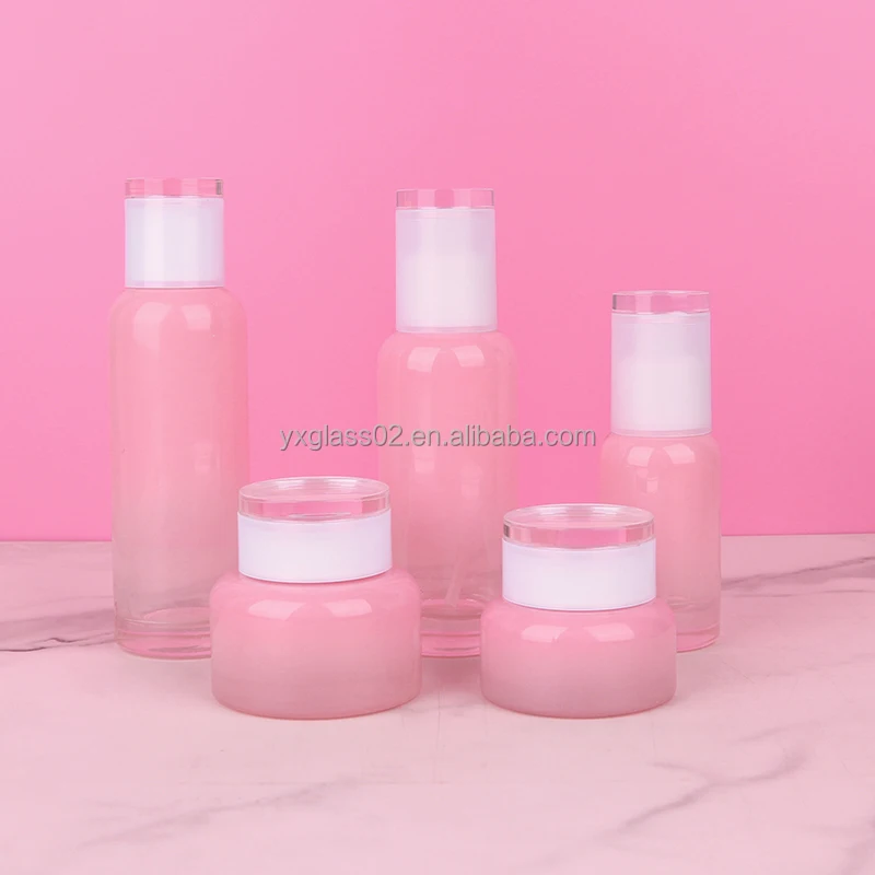 Skincare cosmetic glass packaging container manufacturer LLNEGE same style family cosmetic glass bottle set details