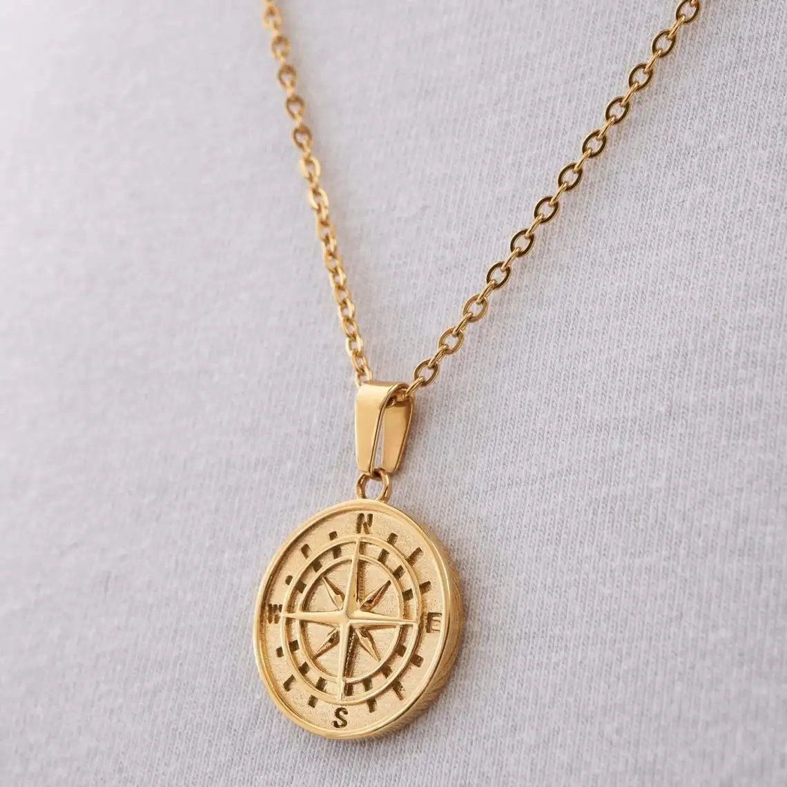 Men's Vintage Multi Layered Compass Pendant Necklace, Faux Pearl