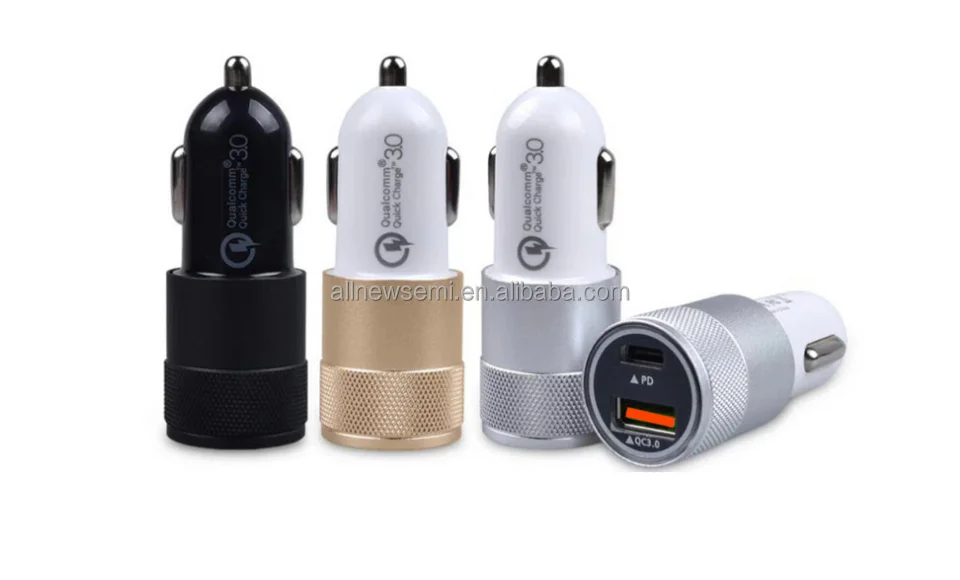 New QC 30 car charging PD fast charging 36W aluminum alloy dual USB car charging pd18w car charger