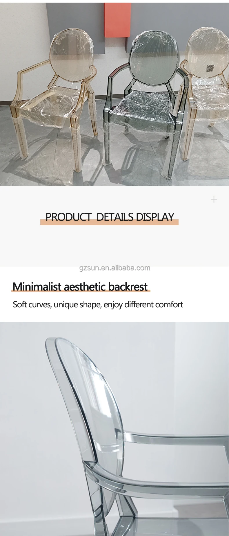 Modern Design Pink Plastic Wedding Acrylic Chairs Luxury Resin Armrest