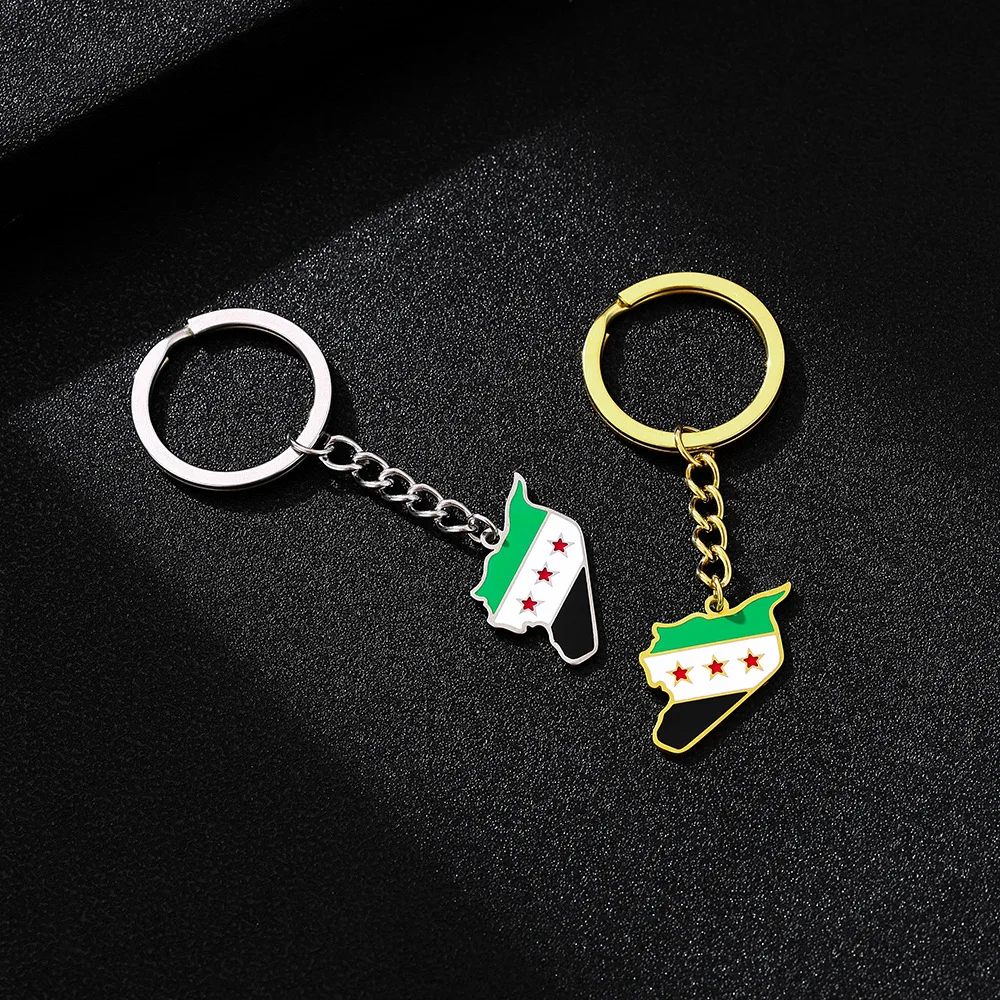 Promotion Fashion Cheap Price 2*3cm Stainless Steel Syria Revolution Map Flag Pendant Keychain