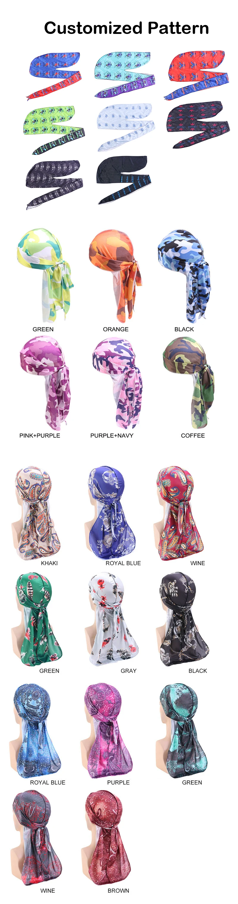 Custom Durags Wholesale Du Rag Cheap Hip Hop Plain Unisex Headwrap Silk ...
