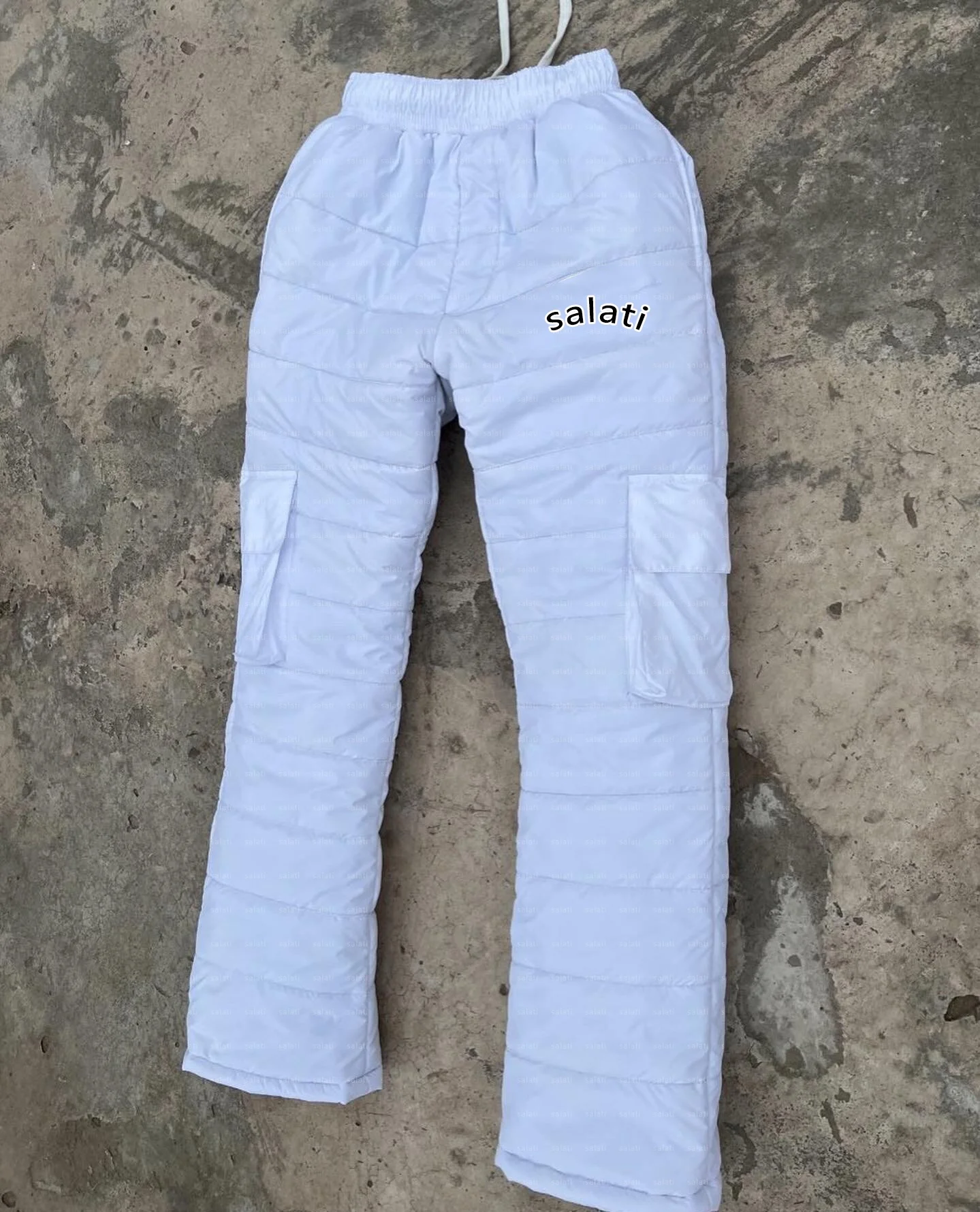 Custom Flared Pants Screen Print Baggy Loose Thick Winter Windproof Bubble Nylon Cargo Puffer Pants Men gallery 4