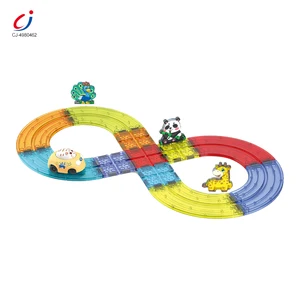 Chengji Magnetic Building Blocks Diy Construction Toy Set Cartoon Animal Theme Electric Magnet Track Race Car Toy