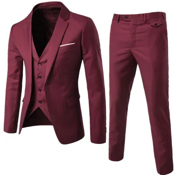 High Quality England Fashion Wedding Formal Red Suit Slim Fit 3 Piece Suit For Men Slim Fit Suit Set
