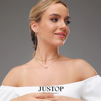 Simple Double Layer 18k Gold Plated Titanium Steel Female Clavicle Chain Natural Stone Pendant Thin Chain Necklace