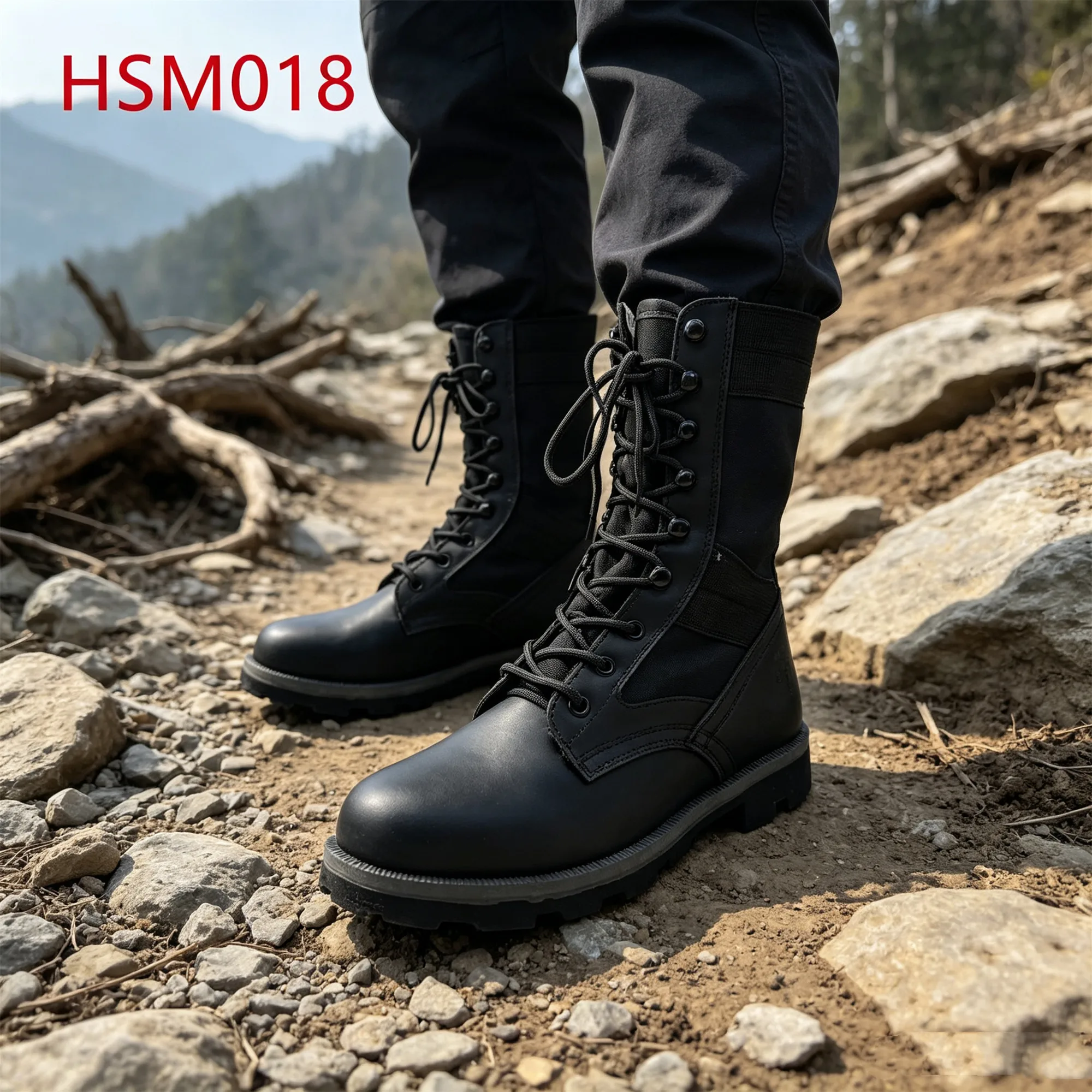 ZYF,Steep Inclines High-Weave Collar Design Hua Singh Men Leather Boots Hard Wear Rubber Outsole Combat Boots in Ghana HSM018
