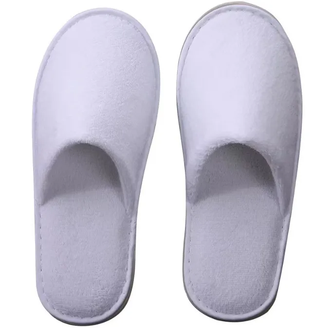 Cheap White Hotel Spa Cotton Towel Slippers All Season Custom Logo Printed Indoor