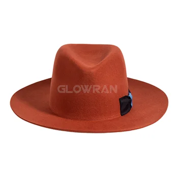 Wholesale Orange Wool Felt Solid Fedora Hats Women Two Colors Available Custom Logo