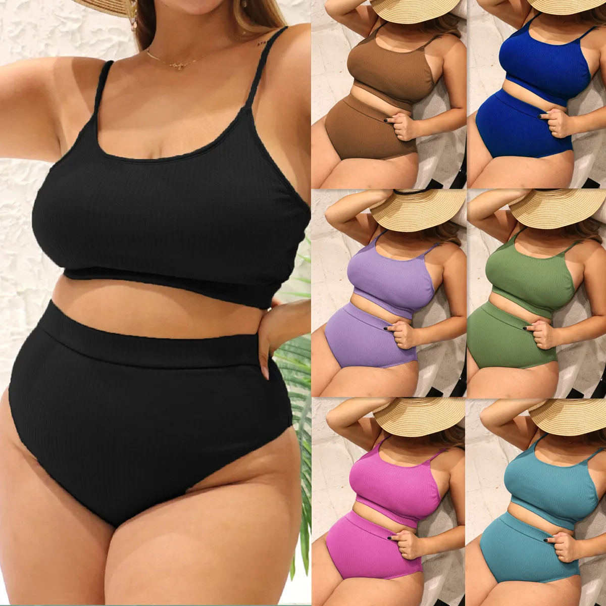 Wholesale Fat Women Fat Women Two Piece Solid Color Ribbed High Waist  Bottoms Bikini Plus Size Push Up Camisole Bikinis Swimwear - Buy 2022 Hot  Sexy Girls Two Piece Solid Color Strap Ribbed High ...