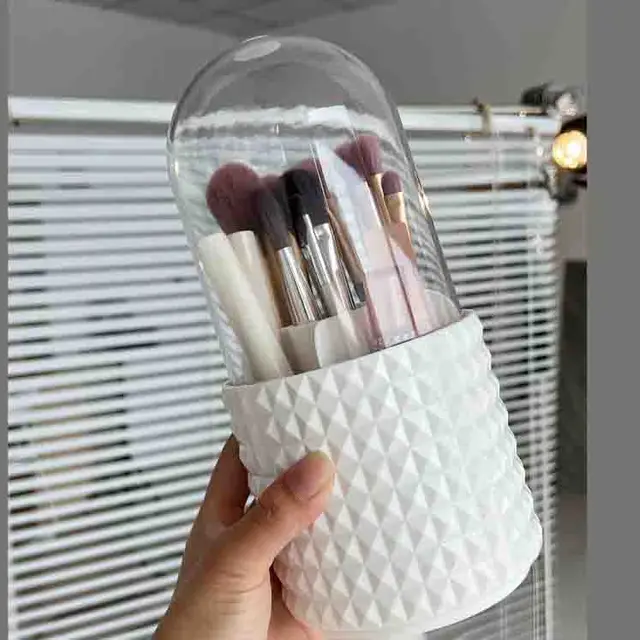 Dustproof Makeup Brush Container Desktop Makeup Organizer Box With Cover Cosmetics Storage Cup