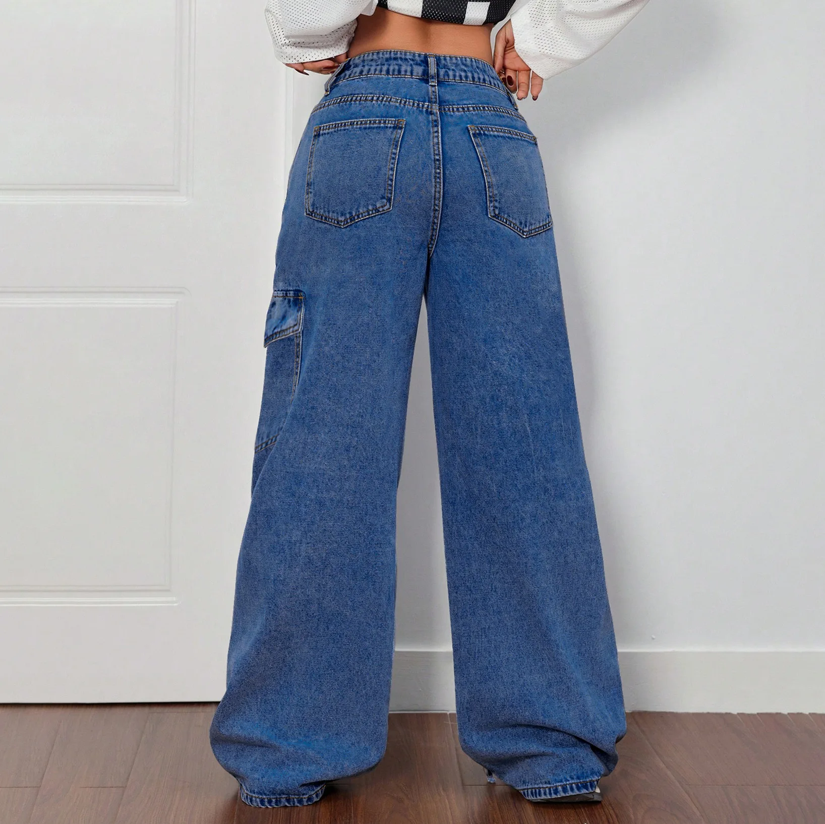 American Style Bow Tie Overalls Denim Jeans Women's Casual Summer Straight-leg Plus-size Women's Trousers