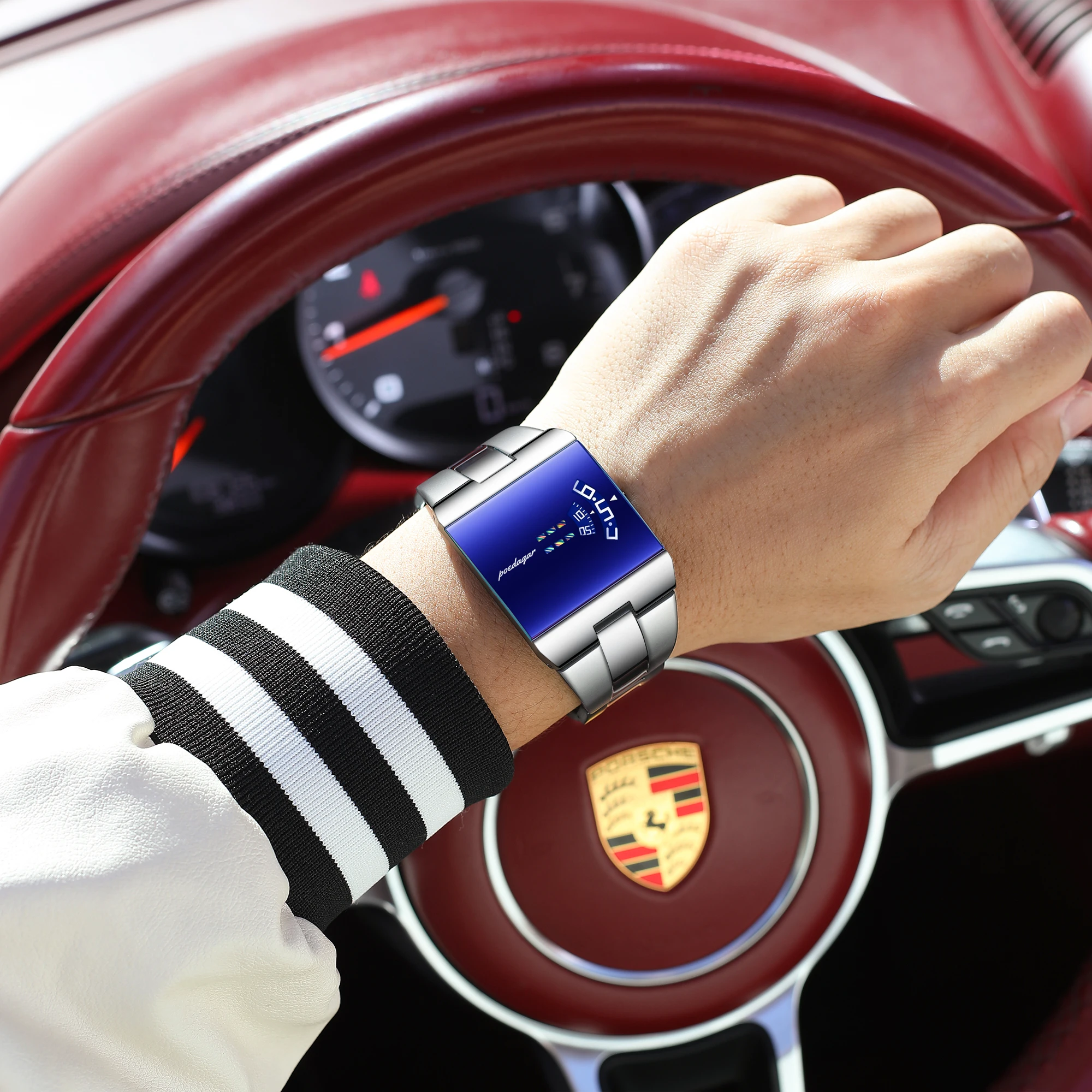 Poedagar 857 Luxury Men's Watch Silver Stainless Steel Band Blue