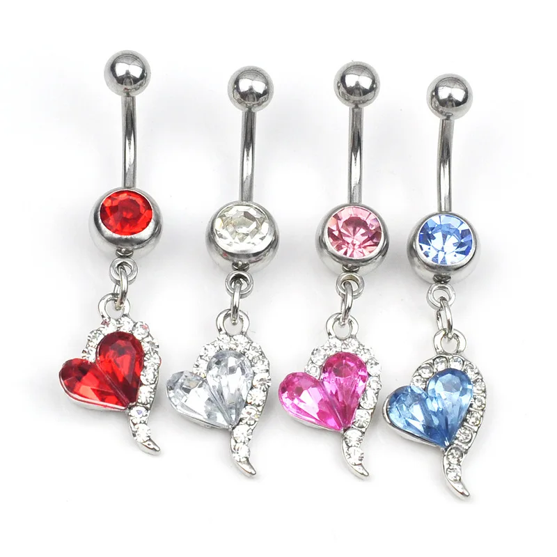 Gold Plated Navel Belly Button Ring Rhinestone Bar Heart Star Belly Piercing Body Jewelry