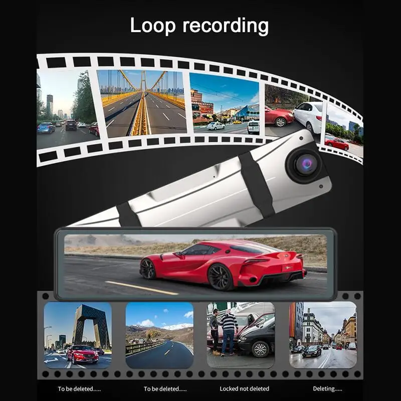 X13 10 Inch Touch Screen Stream Media Car DVR Dash Cam Dual Lens Rear View Mirror Dashcam Video Driving Recorder Car Dash Camera