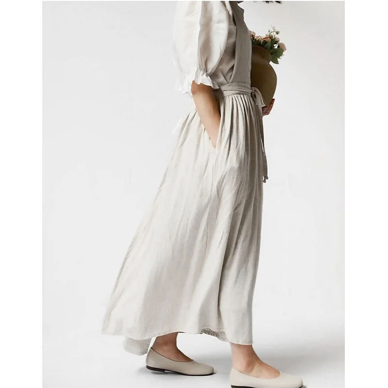 knee length dresses for ladies KAF Home Firenze Stone Washed Linen Smock Apron