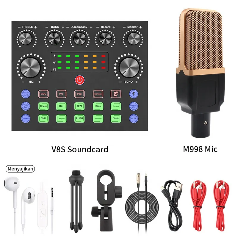 BM800 Portable Microphone Set With V8S Sound Card Professional Live Broadcast and Recording Equipment for Mobile Phones 5V Wired