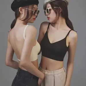 Ladies Sexy Bra Panty Set with Detachable Backless Design Breathable Knitted Material Summer Comfort Seamless Wire-Free Support