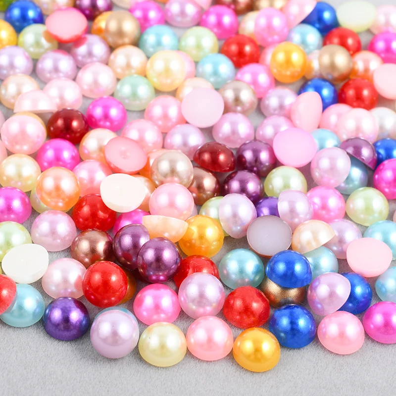 2000Pcs White Half Round Pearls Nail Beads for Crafts Multi Sizes